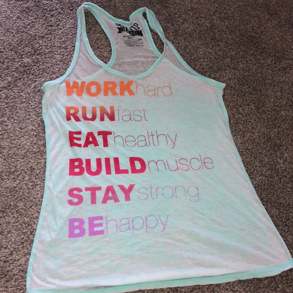 chin up blue sheer workout tank